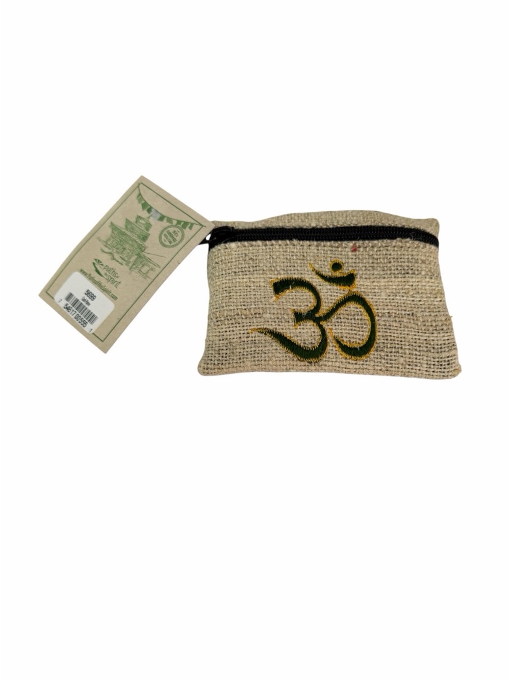 Embroidered Om Hemp Coin Pouch - Handmade - Natural Beige NWT